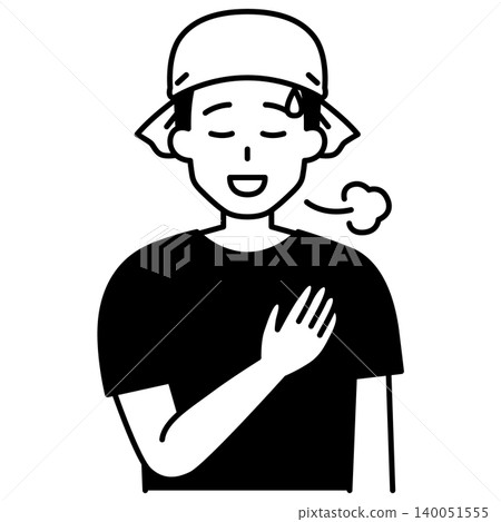 一名男調酒師把手放在胸口,看起來如釋重負。 一名男調酒師把手放在胸口,看起來如釋重負。 140051555