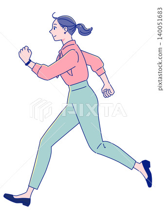 A positive working woman running with a smile A positive working woman running with a smile 140051683