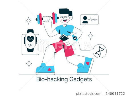 Bio Hacking Gadgets Vector Illustration Featuring Wearable Health Technology, Smart Wellness Devices, Fitness Tracker, and Digital Healthcare Design Bio Hacking Gadgets Vector Illustration Featuring Wearable Health Technology, Smart Wellness Devices, Fitness Tracker, and Digital Healthcare Design 140051722