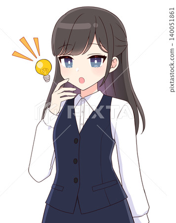 A striking image of an office lady with long black hair. A striking image of an office lady with long black hair. 140051861