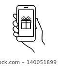 A hand holding a smartphone - Line icon (gift) 140051899