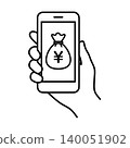 A hand holding a smartphone, with a money (¥) symbol. 140051902