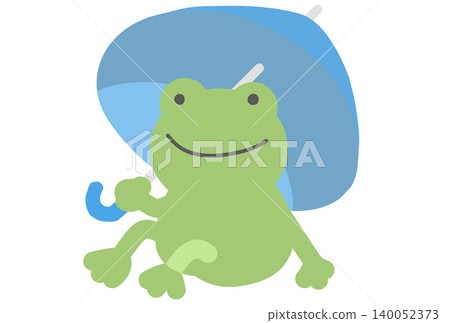 A frog sitting with a light blue umbrella. A frog sitting with a light blue umbrella. 140052373
