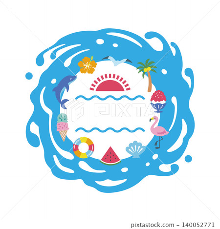 流行可愛風格的相框,飾以波浪和夏日圖案 流行可愛風格的相框,飾以波浪和夏日圖案 140052771