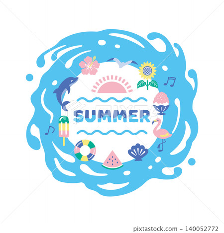 Pop and cute design frame with wave and summer motifs 140052772