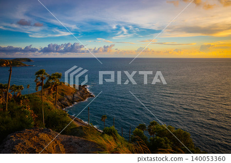 Light of sunset over sea at Laem Phrom Thep Phuket Thailand, Viewpoint travel landmark Light of sunset over sea at Laem Phrom Thep Phuket Thailand, Viewpoint travel landmark 140053360