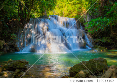 Landscape of Huai Mae Khamin waterfall Srinakarin Is a waterfall in the deep forest at Kanchanaburi, Thailand. 140053402