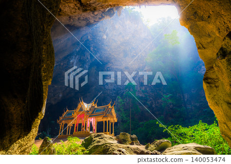 Amazing Phraya Nakhon cave in Khao Sam Roi Yot national park at Prachuap Khiri Khan Thailand is small temple in the sun rays in cave. Amazing Phraya Nakhon cave in Khao Sam Roi Yot national park at Prachuap Khiri Khan Thailand is small temple in the sun rays in cave. 140053474