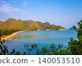 Panorama landscape of tropical island beach with mountain and blue sky background at Prachuap Khiri Khan Thailand. View point 140053510