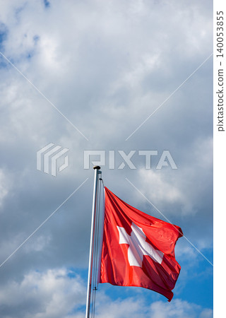 Switzerland National Flag on Cloudy Day 140053855