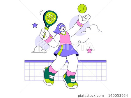Padel Vector Illustration Featuring Dynamic Players in Action on the Court, Competitive Racket Sport Match, Training, Tournament and Fitness Design 140053934