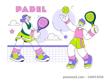 Padel Vector Illustration Featuring Dynamic Players in Action on the Court, Competitive Racket Sport Match, Training, Tournament and Fitness Design 140053936
