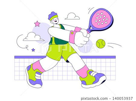 Padel Vector Illustration Featuring Dynamic Players in Action on the Court, Competitive Racket Sport Match, Training, Tournament and Fitness Design 140053937