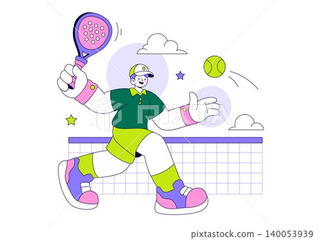 Padel Vector Illustration Featuring Dynamic Players in Action on the Court, Competitive Racket Sport Match, Training, Tournament and Fitness Design Padel Vector Illustration Featuring Dynamic Players in Action on the Court, Competitive Racket Sport Match, Training, Tournament and Fitness Design 140053939