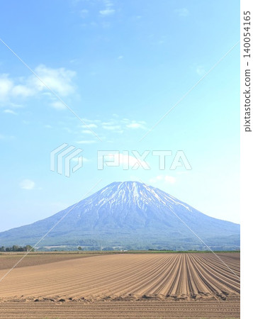 五月的北海道:二世古、俱知安、蝦夷富士山、羊蹄山,羊蹄山上仍殘留著積雪,雄偉的北海道山峰在藍天的映襯下閃閃發光。 五月的北海道:二世古、俱知安、蝦夷富士山、羊蹄山,羊蹄山上仍殘留著積雪,雄偉的北海道山峰在藍天的映襯下閃閃發光。 140054165