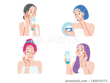 婦女做皮膚護理的插圖集 婦女做皮膚護理的插圖集 140054373