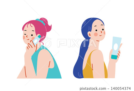 Illustration set of women doing skin care Illustration set of women doing skin care 140054374