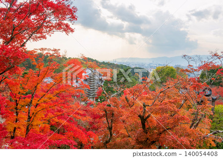 Top view of Kiyomizudera temple and colorful autumn garden, Kyoto Top view of Kiyomizudera temple and colorful autumn garden, Kyoto 140054408