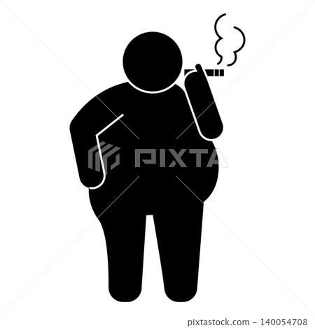 肥胖者吸菸的剪影;代表不健康生活方式和肥胖的圖示。 肥胖者吸菸的剪影;代表不健康生活方式和肥胖的圖示。 140054708