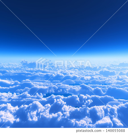 A breathtaking panoramic view of the sky, with blue skies and a sea of clouds stretching out above. 140055088