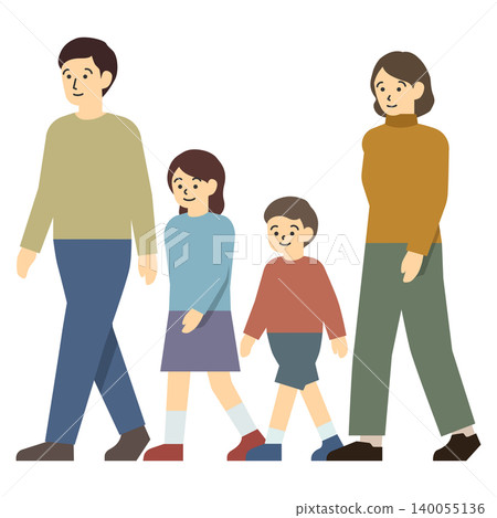 平面插畫:一對年輕夫婦帶著他們的孩子散步 平面插畫:一對年輕夫婦帶著他們的孩子散步 140055136