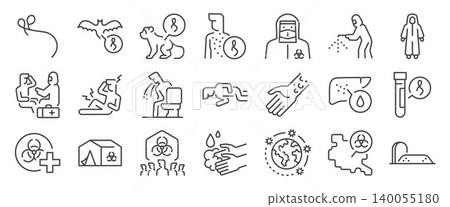 Ebola icon set. It includes pandemic, disease, epidemic, symptoms, sickness, and more icons. Ebola icon set. It includes pandemic, disease, epidemic, symptoms, sickness, and more icons. 140055180