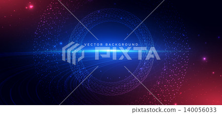 Abstract cyberspace tunnel with light dots futuristic technology backdrop on dark background. 140056033