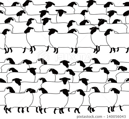A monochrome illustration of a procession of Suffolk sheep. A monochrome illustration of a procession of Suffolk sheep. 140056043