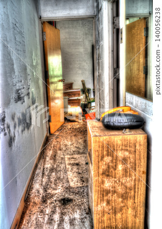 A hallway in a neglected room where mold has grown extensively; an image of an abandoned house or a hoarder's house. A hallway in a neglected room where mold has grown extensively; an image of an abandoned house or a hoarder's house. 140056238