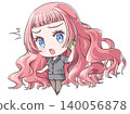 A pink-haired office worker making a phone call on her smartphone. A chibi-style character in the style of Japanese anime. A shocked girl. 140056878