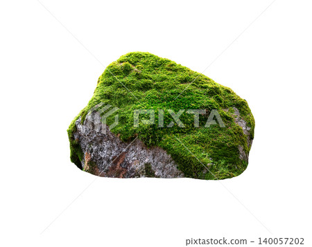 stone overgrown with moss isolated on white background 140057202