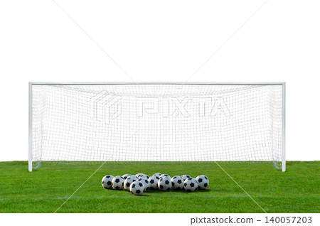 soccer goal and ball on 11m isolated on white background soccer goal and ball on 11m isolated on white background 140057203