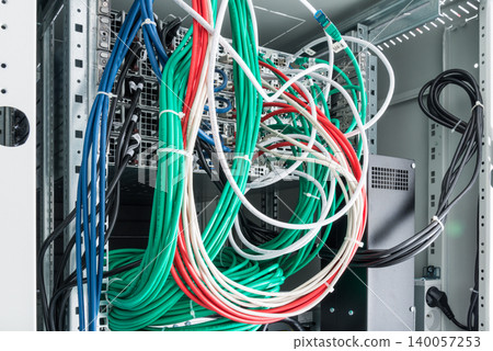 network cables connected into server inside data center network cables connected into server inside data center 140057253