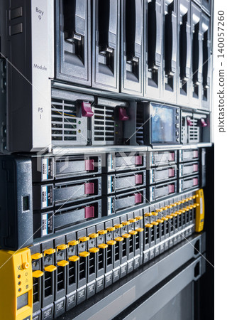 Array of data storage hard drives in internet data center Array of data storage hard drives in internet data center 140057260