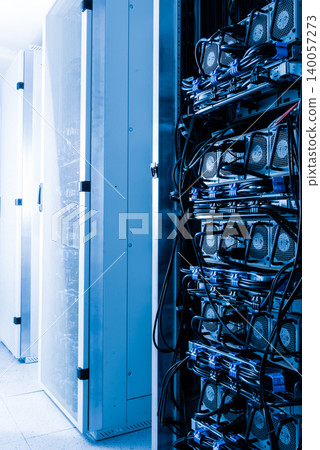 Server room with racks in internet data center Server room with racks in internet data center 140057273