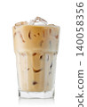 Iced coffee with milk in glass with condensation isolated on white background. File contains clipping path 140058356