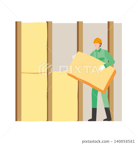工人在安裝保溫材料 工人在安裝保溫材料 140058581