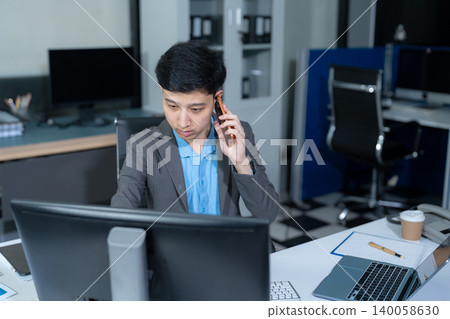 Project manager working and update tasks with milestones progress planning and professional investor working new start up project in the office. 140058630
