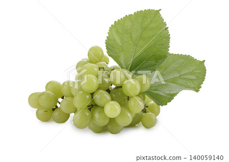 Green grapes and grape leaves isolated on a white background Green grapes and grape leaves isolated on a white background 140059140