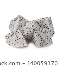 Red dragon fruit halves and slices showing juicy flesh on a white background 140059170