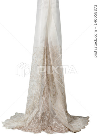 Luxury white tulle curtain with classic damask lace embroidery, elegant sheer drapery fabric for window decoration isolated on white background Luxury white tulle curtain with classic damask lace embroidery, elegant sheer drapery fabric for window decoration isolated on white background 140059872