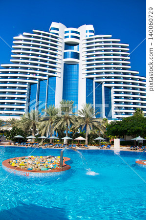 FUJAIRAH, UAE - November 16: Luxurious 5-star hotel Le Meridien Al Aqah Beach Resort on November 2, 2012 in Fujairah. FUJAIRAH, UAE - November 16: Luxurious 5-star hotel Le Meridien Al Aqah Beach Resort on November 2, 2012 in Fujairah. 140060729