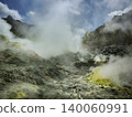 A close-up view of Mount Atosanupuri, an active volcano in Hokkaido, with its dramatically erupting white smoke. 140060991