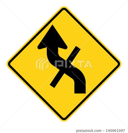 American road sign: Intersection within a curve American road sign: Intersection within a curve 140061097