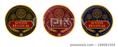 Summer Festival Fireworks Badge Set with Gold Decorative Frame (3 Color Variations) Summer Festival Fireworks Badge Set with Gold Decorative Frame (3 Color Variations) 140061504