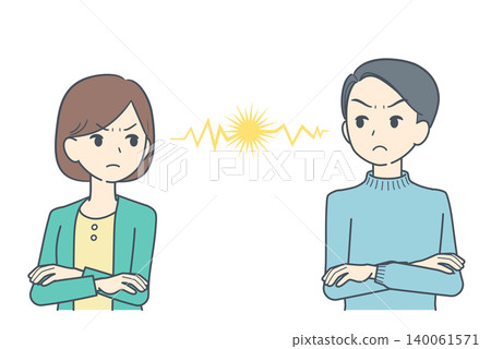 An illustration of a young man and woman glaring at each other. An illustration of a young man and woman glaring at each other. 140061571