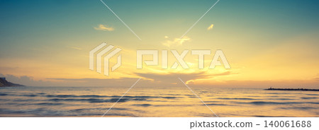 Seascape in the early morning. Beautiful sunrise over the sea. Horizontal banner Seascape in the early morning. Beautiful sunrise over the sea. Horizontal banner 140061688