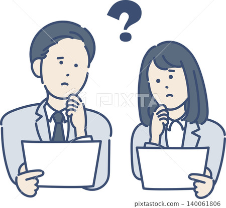 插圖描繪了一位商務人士手持文件和一個問號。 插圖描繪了一位商務人士手持文件和一個問號。 140061806