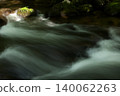 Small green plants floating on the mountain stream 140062263