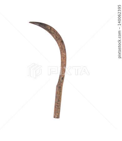 Old and rusty harvest sickle isolated on white background Old and rusty harvest sickle isolated on white background 140062395
